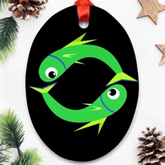 Green Fishes Oval Ornament (two Sides) by Valentinaart