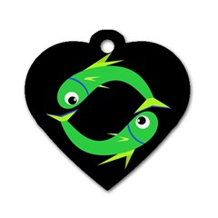 Green Fishes Dog Tag Heart (two Sides)