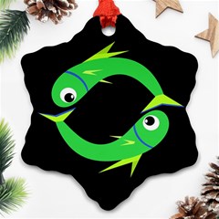 Green Fishes Ornament (snowflake)  by Valentinaart