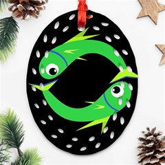 Green Fishes Oval Filigree Ornament (2-side) 