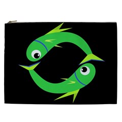 Green Fishes Cosmetic Bag (xxl)  by Valentinaart