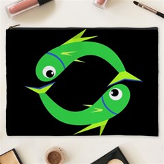 Green Fishes Cosmetic Bag (xxxl)  by Valentinaart