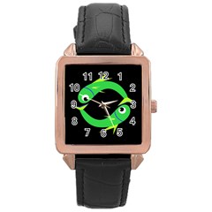 Green Fishes Rose Gold Leather Watch 