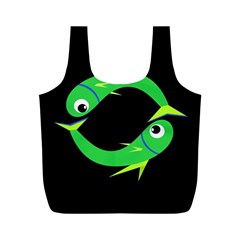 Green Fishes Full Print Recycle Bags (m)  by Valentinaart