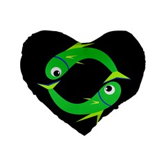 Green Fishes Standard 16  Premium Flano Heart Shape Cushions