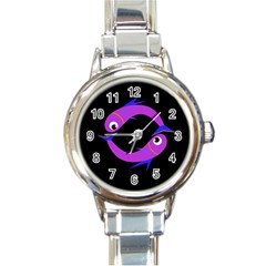 Purple Fishes Round Italian Charm Watch