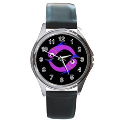 Purple Fishes Round Metal Watch