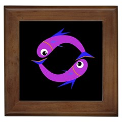 Purple Fishes Framed Tiles by Valentinaart