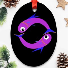 Purple Fishes Ornament (oval)  by Valentinaart