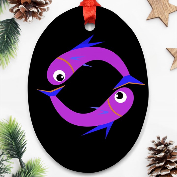 Purple fishes Ornament (Oval) 