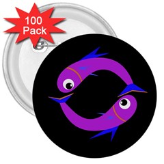 Purple Fishes 3  Buttons (100 Pack)  by Valentinaart