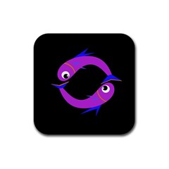 Purple Fishes Rubber Square Coaster (4 Pack) 