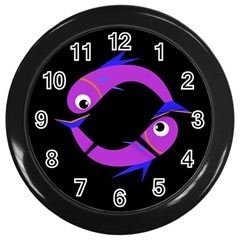 Purple Fishes Wall Clocks (black) by Valentinaart