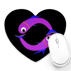 Purple Fishes Heart Mousepads by Valentinaart