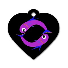 Purple Fishes Dog Tag Heart (one Side)