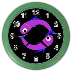 Purple Fishes Color Wall Clocks