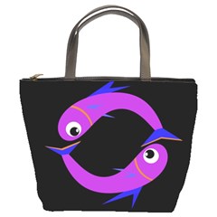 Purple Fishes Bucket Bags by Valentinaart