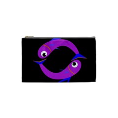 Purple Fishes Cosmetic Bag (small)  by Valentinaart