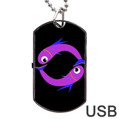 Purple Fishes Dog Tag Usb Flash (two Sides) 