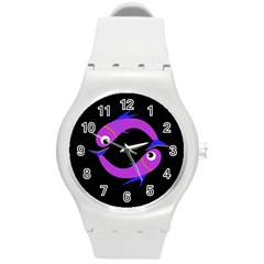 Purple Fishes Round Plastic Sport Watch (m)