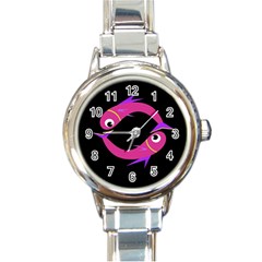 Magenta Fishes Round Italian Charm Watch by Valentinaart