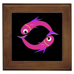 Magenta Fishes Framed Tiles by Valentinaart