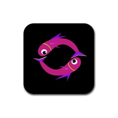 Magenta Fishes Rubber Coaster (square)  by Valentinaart