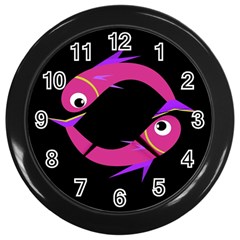 Magenta Fishes Wall Clocks (black)