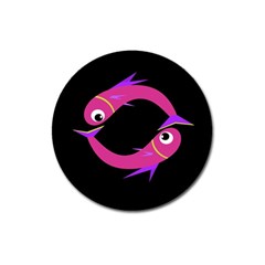 Magenta Fishes Magnet 3  (round) by Valentinaart