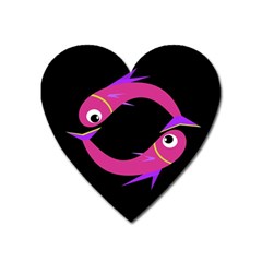 Magenta Fishes Heart Magnet by Valentinaart