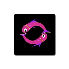 Magenta Fishes Square Magnet by Valentinaart