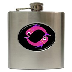 Magenta Fishes Hip Flask (6 Oz) by Valentinaart