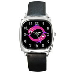 Magenta Fishes Square Metal Watch