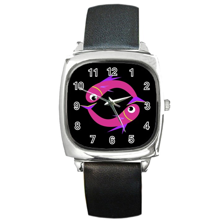 Magenta fishes Square Metal Watch