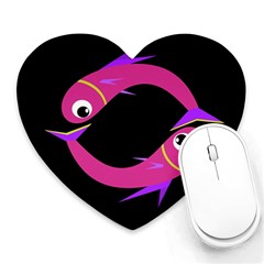 Magenta Fishes Heart Mousepads by Valentinaart