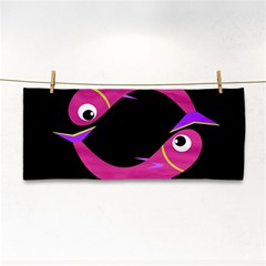 Magenta Fishes Hand Towel by Valentinaart