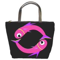 Magenta Fishes Bucket Bags by Valentinaart