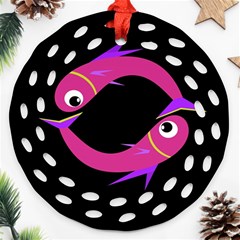 Magenta Fishes Round Filigree Ornament (2side) by Valentinaart