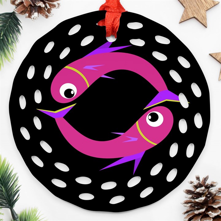 Magenta fishes Round Filigree Ornament (2Side)