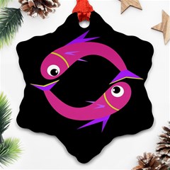 Magenta Fishes Snowflake Ornament (2-side)