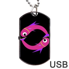 Magenta Fishes Dog Tag Usb Flash (one Side) by Valentinaart