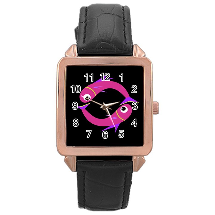 Magenta fishes Rose Gold Leather Watch 