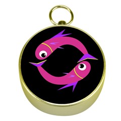 Magenta Fishes Gold Compasses