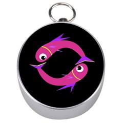 Magenta Fishes Silver Compasses