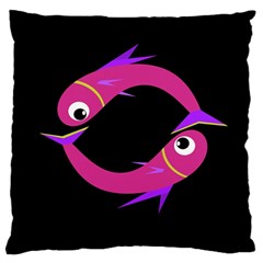 Magenta Fishes Large Flano Cushion Case (two Sides) by Valentinaart