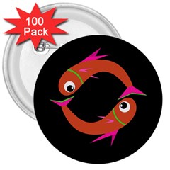 Orange Fishes 3  Buttons (100 Pack) 