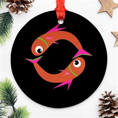 Orange Fishes Round Ornament (two Sides) 