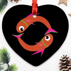 Orange Fishes Heart Ornament (2 Sides)