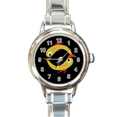 Yellow Fishes Round Italian Charm Watch