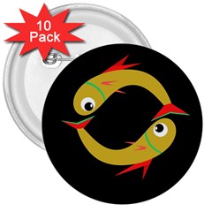 Yellow Fishes 3  Buttons (10 Pack) 